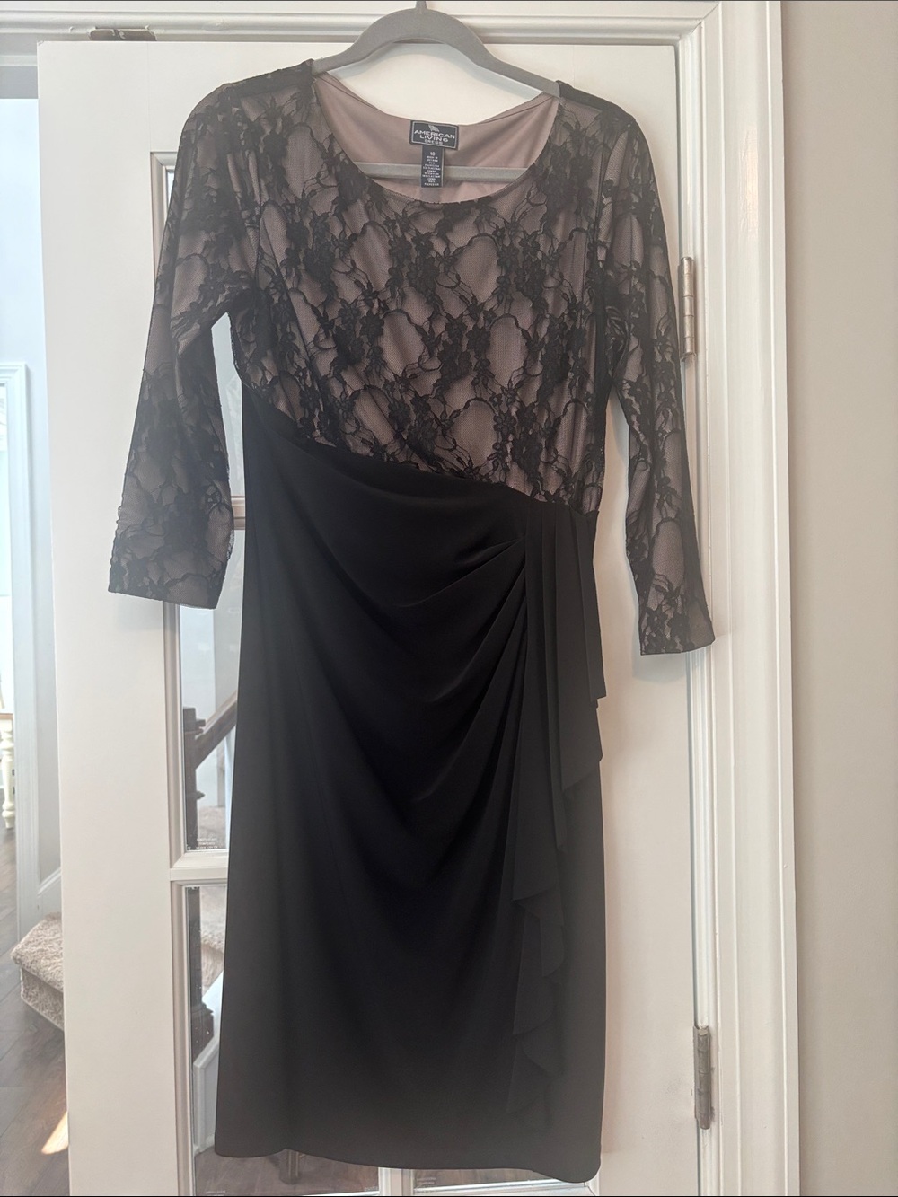 American Living Black Lace & Blush Illusion Midi Dress
